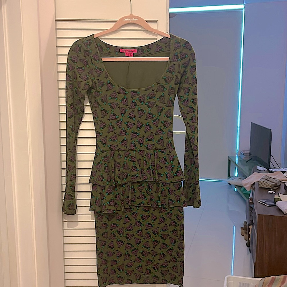 Vintage Y2K 💚💜 Betsey Johnson Devil Print Cotton-Lycra Dress, NWOT, Size Small